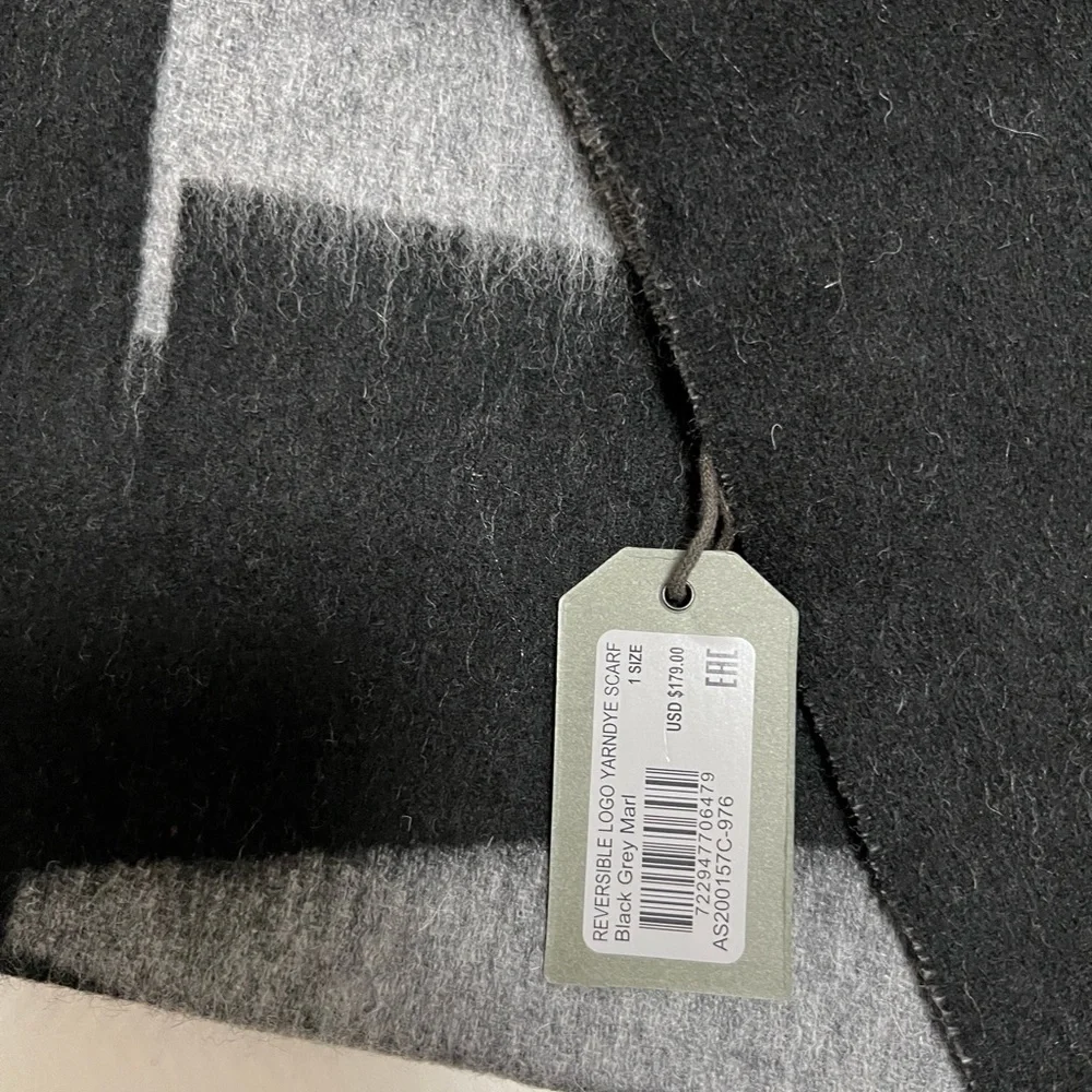 NWT ALLSAINT Dual 100% Wool Scarf in Grey/Black